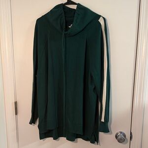 LANE BRYANT Cowl Neck Sweater with White Stripe, Green, 26/28